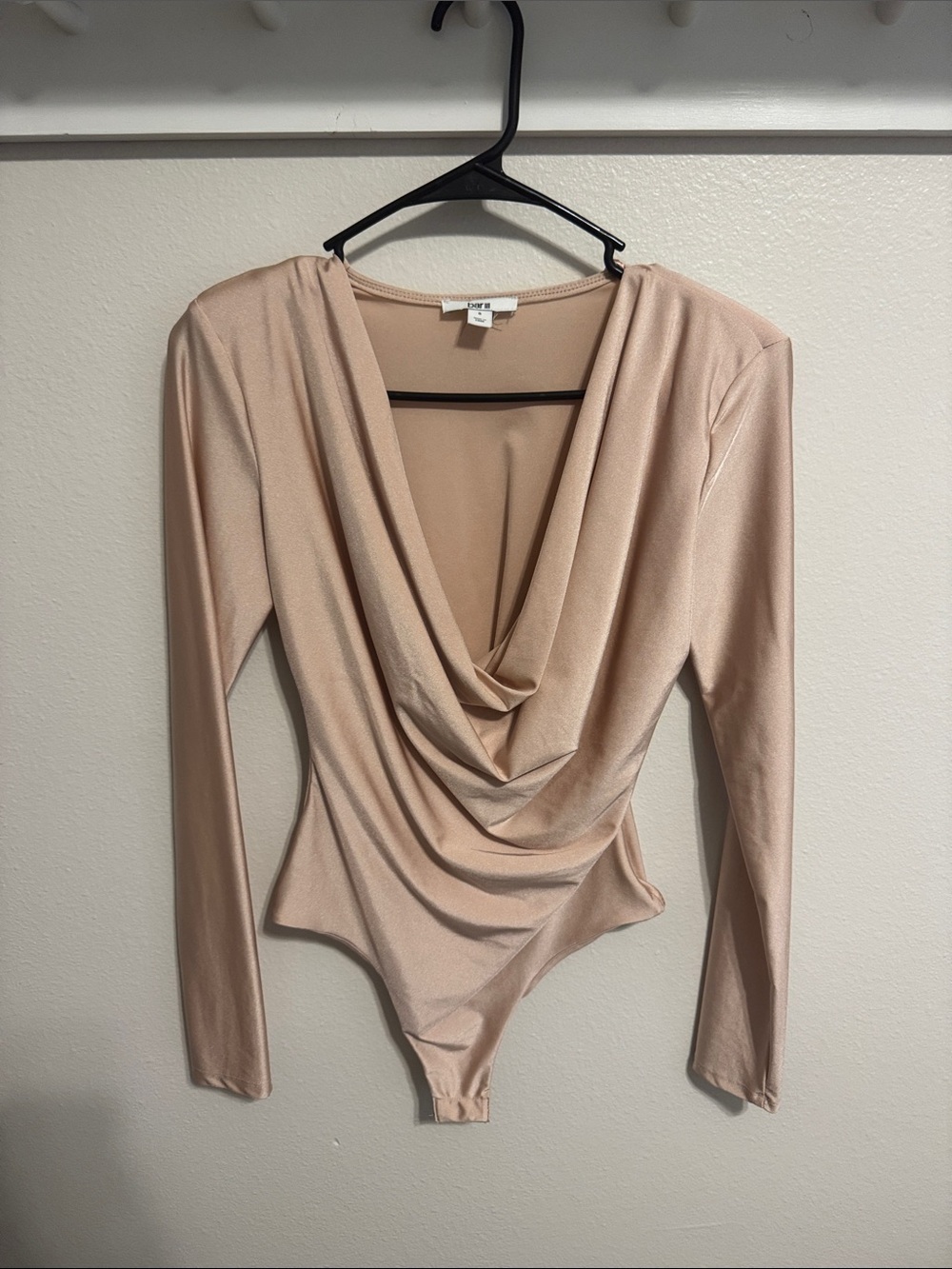 Bar III Blush Draped Cowl-Neck Long Sleeve Bodysuit